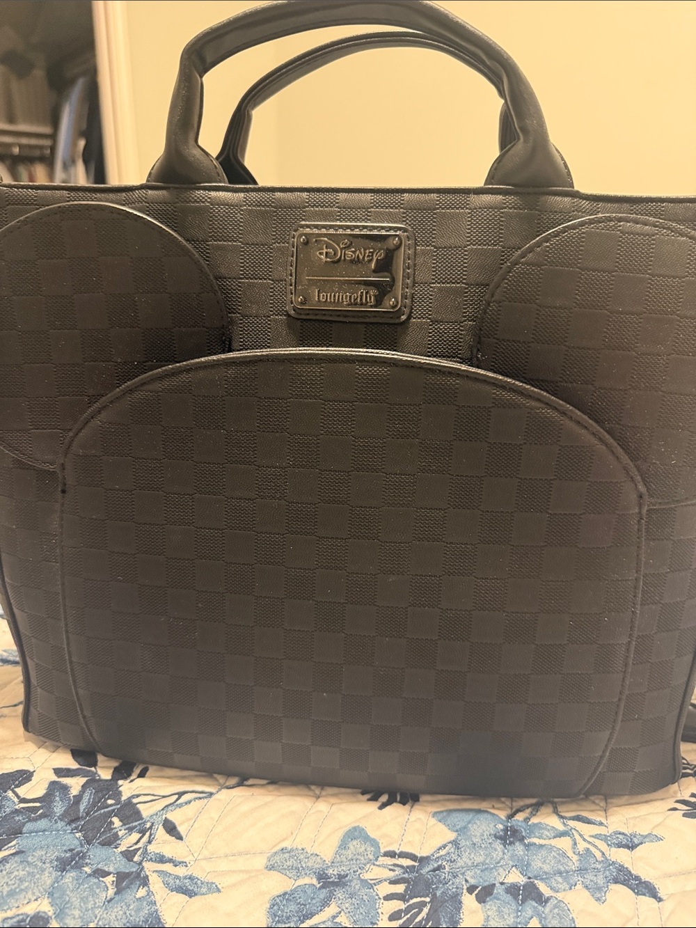 Loungefly Black Checker Satchel with Mickey Ear Pocket